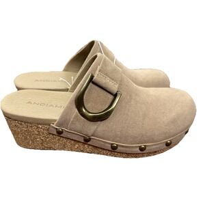 Andiamo Agermaine Tan Wedge Cork Clogs Open Back Slip On Casual Work Woman's 7
